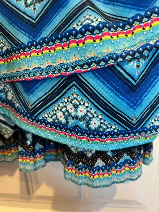 Lucky in Love Blue Multi-Pattern Tiered Mini Tennis Skirt - Picture 2 of 7